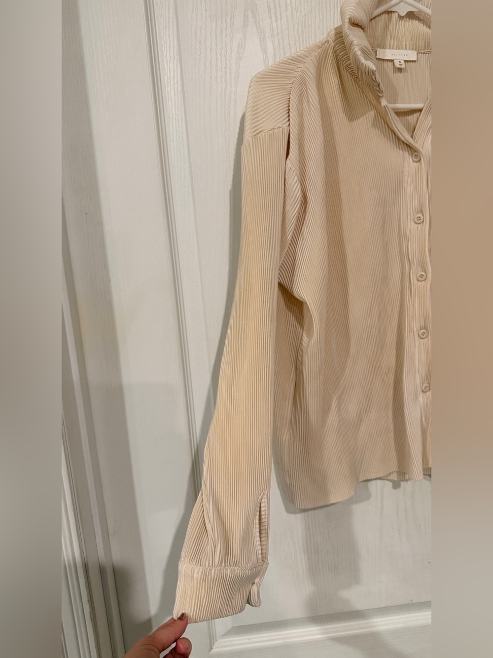 Neutral Ribbed Button-Down Shirt — Light Beige - Picture 2 of 6